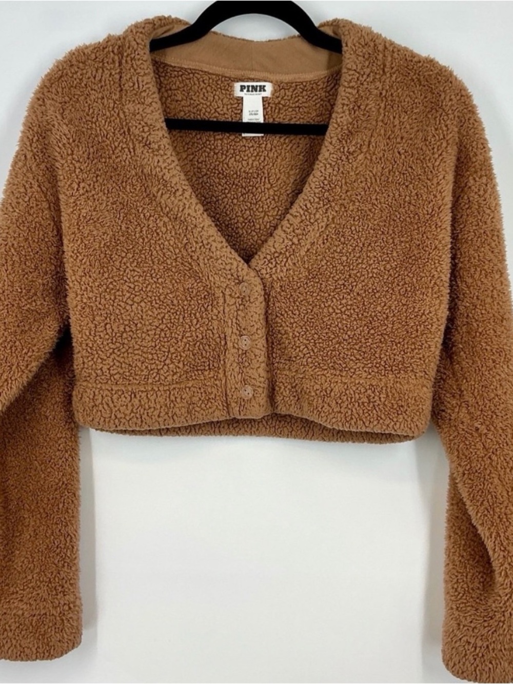 PINK Victoria's Secret Cropped Teddy Jacket in Camel Brown